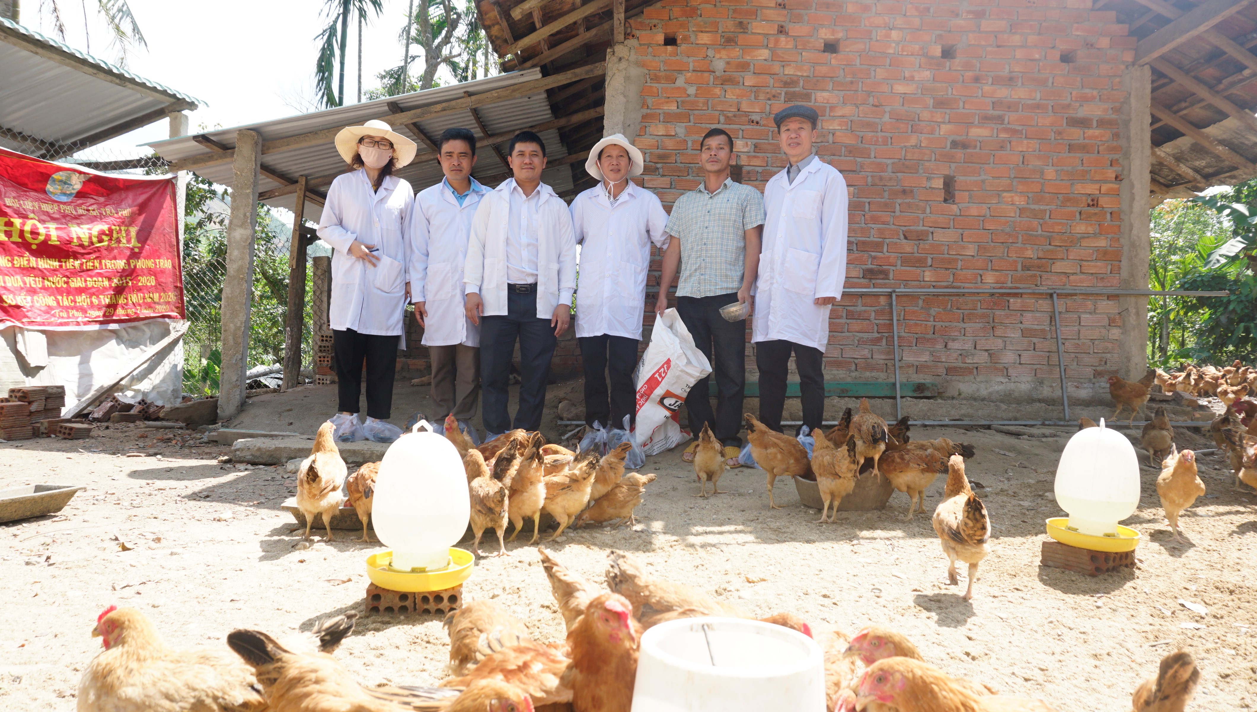 Đoàn làm việc đã kiểm tra tại mô hình chăn nuôi gà.